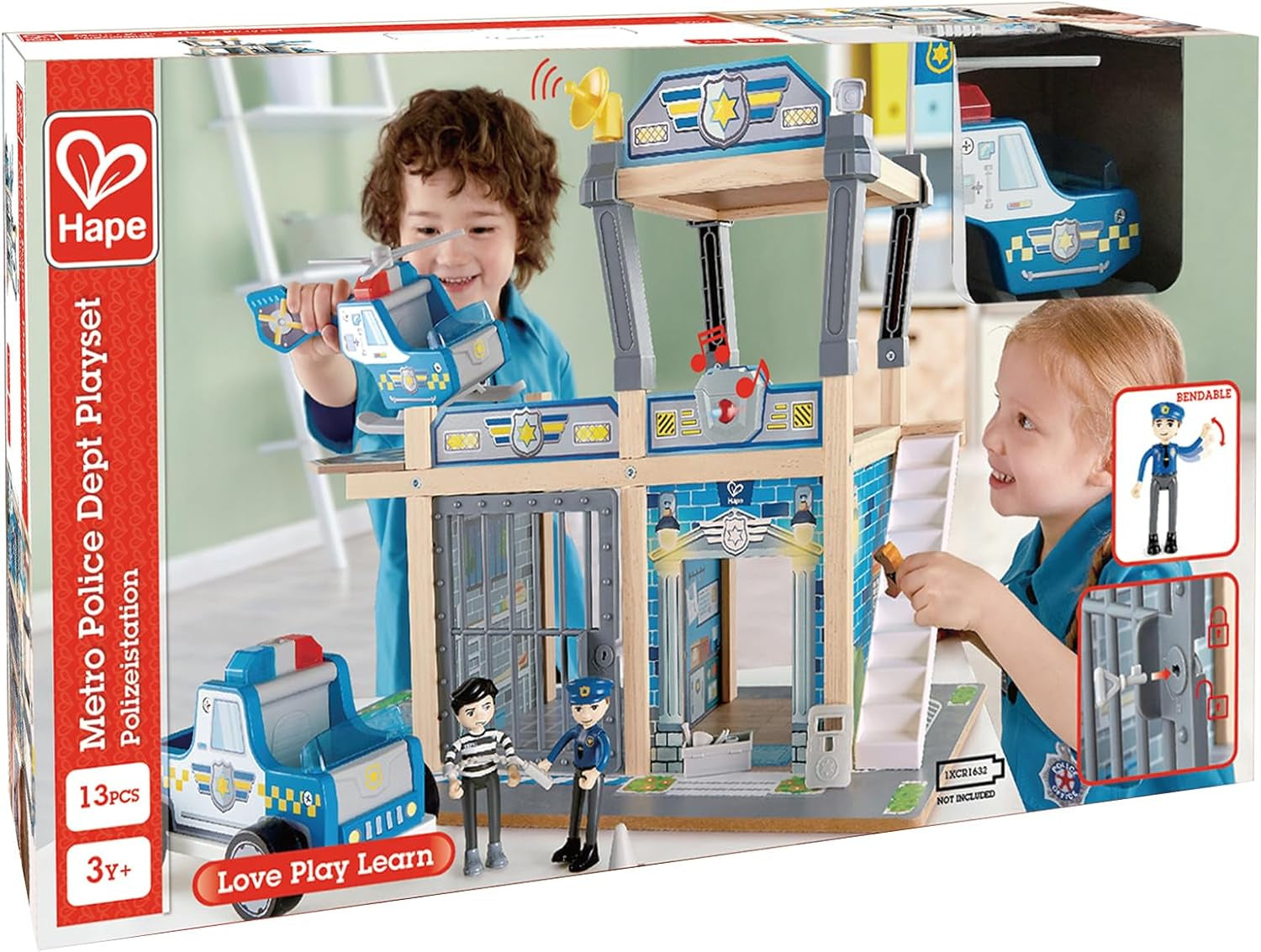 E3050 Metro Police Station Play Toy Set with Helicopter, Landing Pad, Police Car, Police Officer, Prisoner Action Figure, and More Accessories
