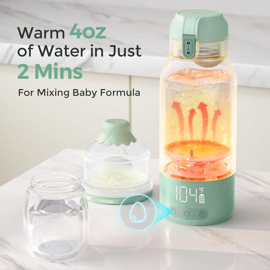 Portable Milk Warmer for Travel – Dual Heating for Breast Milk & Water, Fast Heating, Long Battery Life, 17 Oz Large Capacity for All-Day Feeding Convenience