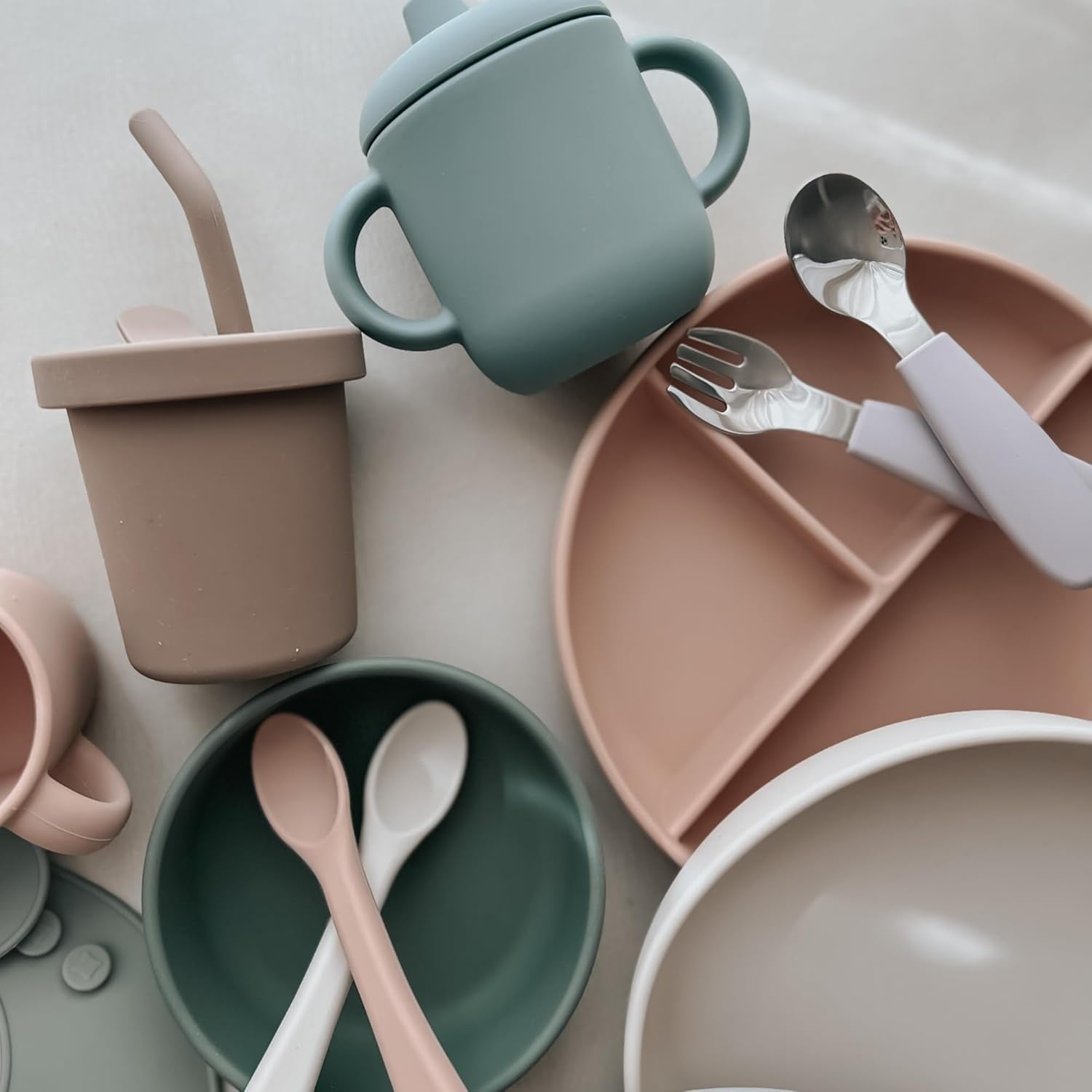 Nouka Straw Cup | 100% Food-Grade Silicone | Spill-Proof | Non-Slip & Soft | Dishwasher Friendly | Almond | Size 6 Oz