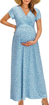 Maternity Maxi Dress Wrap V Neck Baby Shower Pregnancy Nursing Dresses