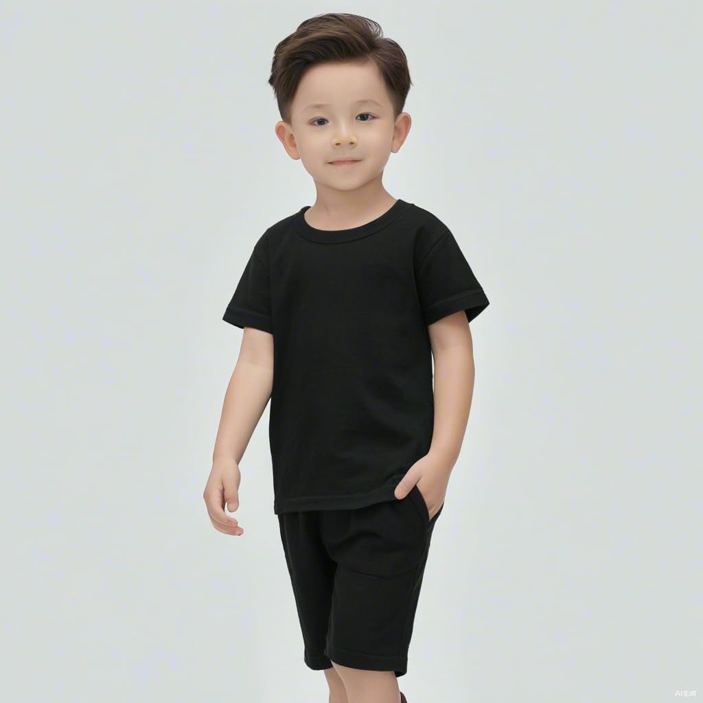 Toddler Boys Cotton T-Shirts,Baby Summer Short Sleeve Solid Crewneck Tees