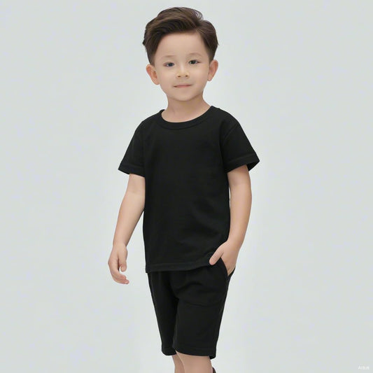 Toddler Boys Cotton T-Shirts,Baby Summer Short Sleeve Solid Crewneck Tees