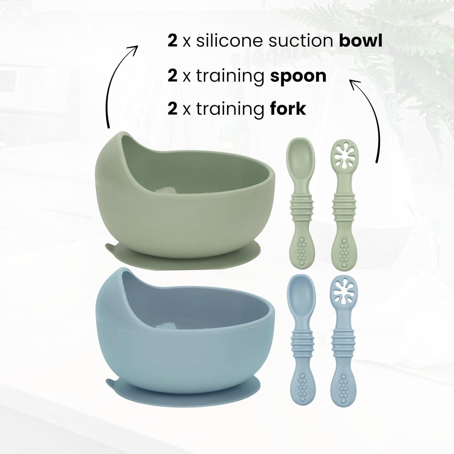 6 Piece Suction Bowls & Training Spoons, 100% Food Grade Silicone Feeding Set, Self Feeding Bowl and Utensils for Led Weaning, BPA Free