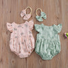 2021 Baby Summer Clothing Baby Cotton Jumpsuit Headband Floral Print round Collar Fly Sleeve Bodysuit Hair Band Girls Pink/Green
