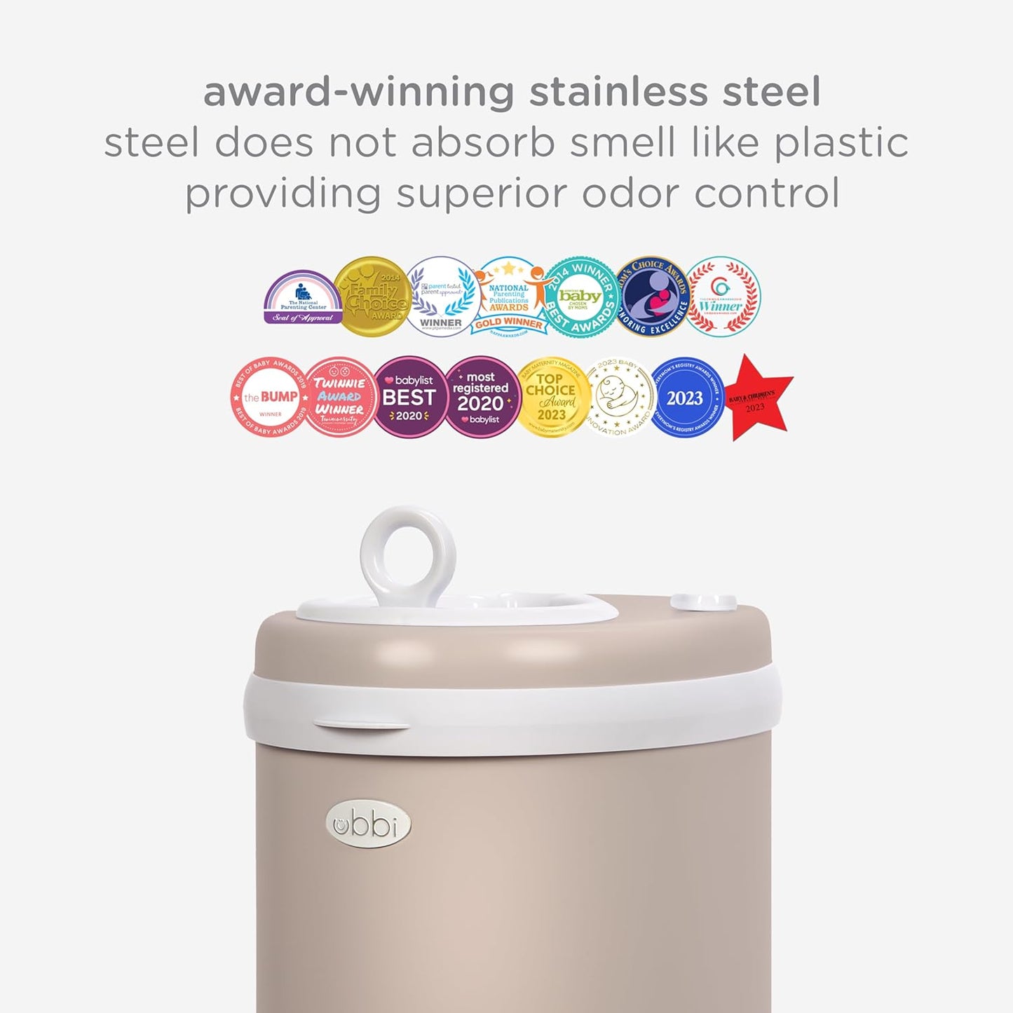 Steel Odor Locking, No Special Bag Required Money Saving, Awards-Winning, Modern Design Registry Must-Have Diaper Pail, Taupe