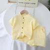 New 2025 Summer Kids' 2-Piece Set Breathable Cotton Short Sleeve Outfit Solid Color Unisex Baby & Toddler Clothes 0-5 Years