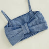 6M-5T Infant Kids Baby Girls 2Pcs Denim Clothes Set Sleeveless Crops Bow Tops Shorts Culottes Fashion Summer Outfits