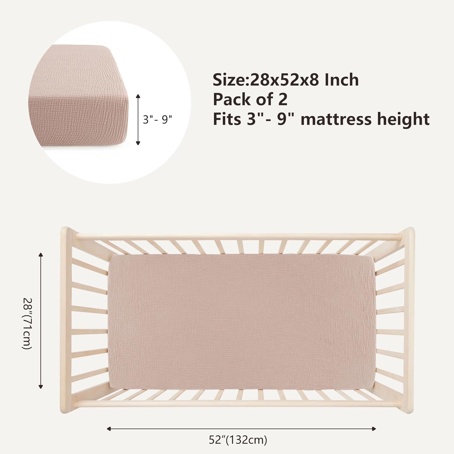 Muslin Crib Sheets 100% Cotton Baby Crib Sheets Fitted for Standard Crib Mattress & Toddler Bed Mattress 52"X28" Soft Breathable Crib Sheet Neutral for Boys Girls - 2 Pack (Baby Face)