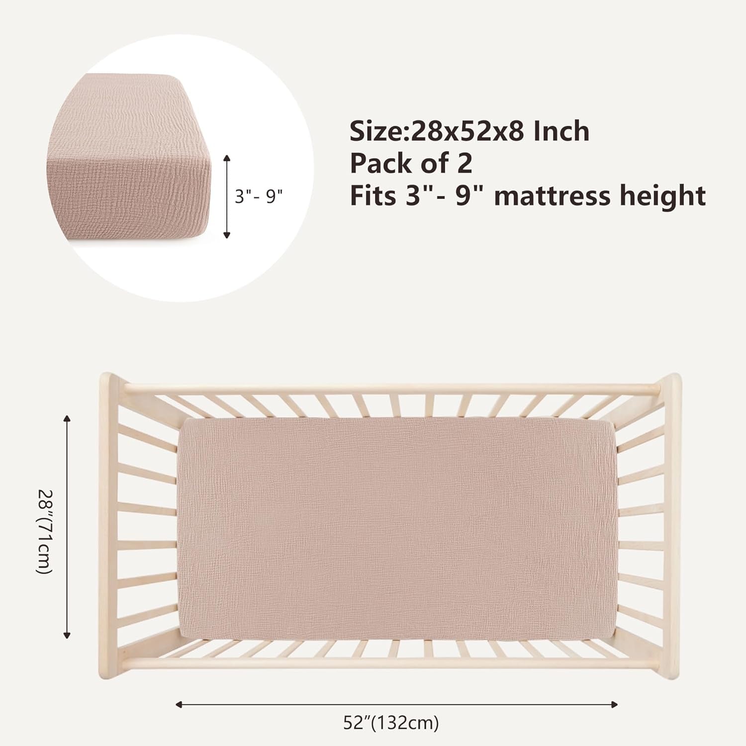 Muslin Crib Sheets 100% Cotton Baby Crib Sheets Fitted for Standard Crib Mattress & Toddler Bed Mattress 52"X28" Soft Breathable Crib Sheet Neutral for Boys Girls - 2 Pack (Baby Face)