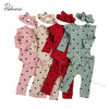 New Born Baby Ribbed Clohtes Suit Girl Boy Heart Print Crew Neck Lace Long Sleeve Top, Long Pants and Hairband 3-Piece Suits