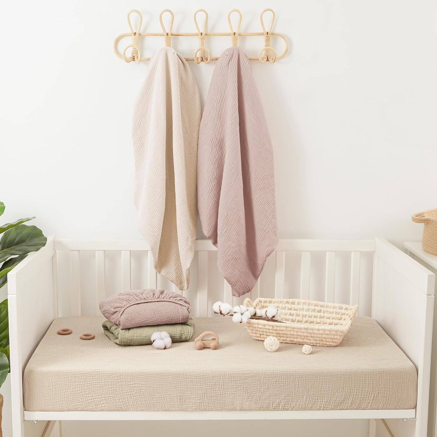 Muslin Crib Sheets 100% Cotton Baby Crib Sheets Fitted for Standard Crib Mattress & Toddler Bed Mattress 52"X28" Soft Breathable Crib Sheet Neutral for Boys Girls - 2 Pack (Baby Face)
