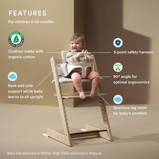 Tripp Trapp High Chair 2 (Terracotta), Cushion 2 (Terracotta) +  Tray (White) - Includes Chair + Baby Set 2 with Removable Harness for Children 6-36 Months