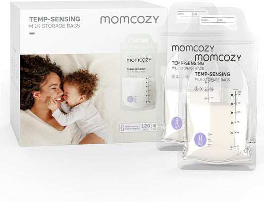 Breastmilk Storage Bags, Temp-Sensing Discoloration Milk Storing Bags for Breastfeeding, Disposable Milk Storage Bag with 6 Ounce Self Standing, No-Leak Milk Freezer Storage Pouches, 120PCS