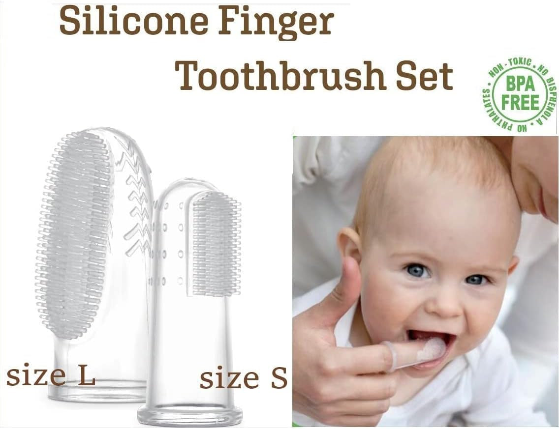 Silicone Baby Finger Toothbrush Set - Ultra Soft Bristles for Baby Oral Gum Cleaning| Baby Teething Training| Newborn Oral Massager, BPA Free,2Pk - 0M+Babies - Clear