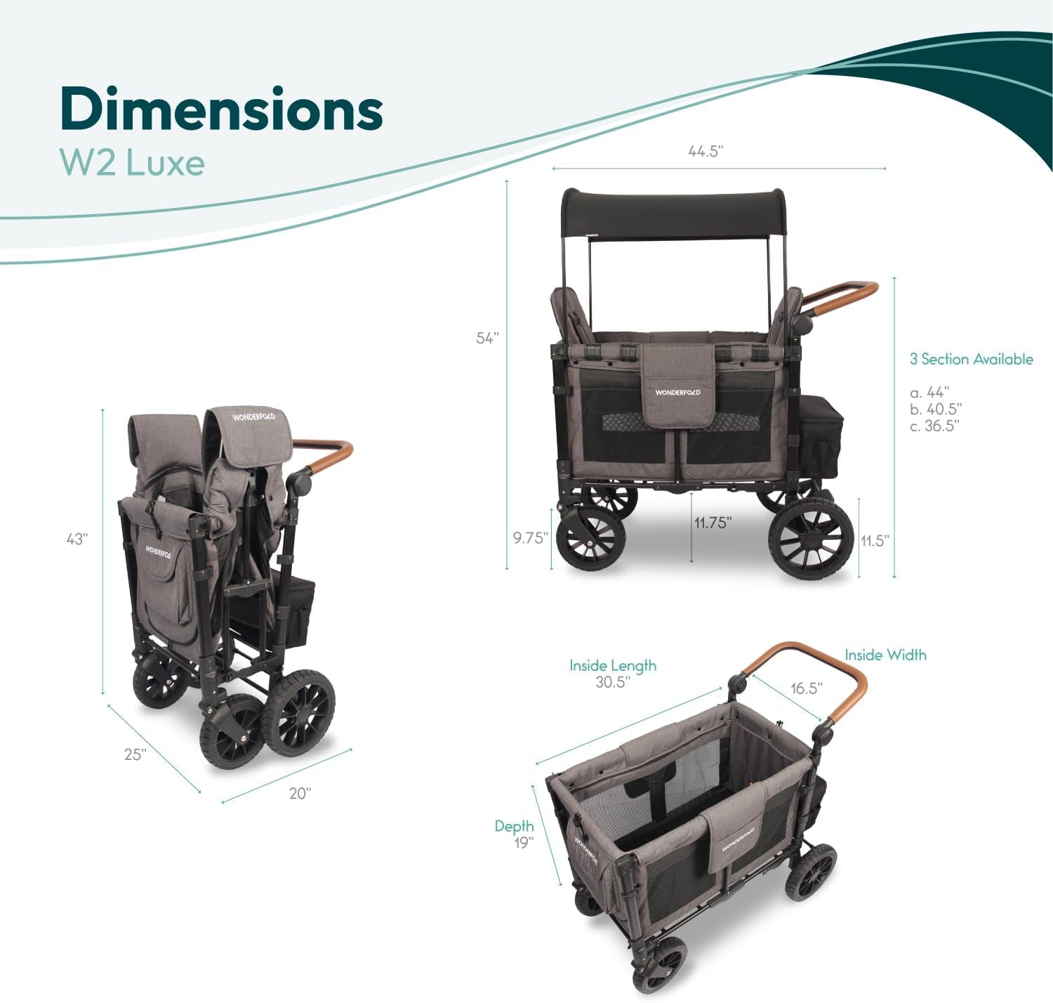 W2 Luxe Double Stroller Wagon Featuring 2 High Face-To-Face Seats with Magnetic Buckle 5-Point Harnesses and Adjustable/Removable Uv-Protection Canopy, Charcoal Gray