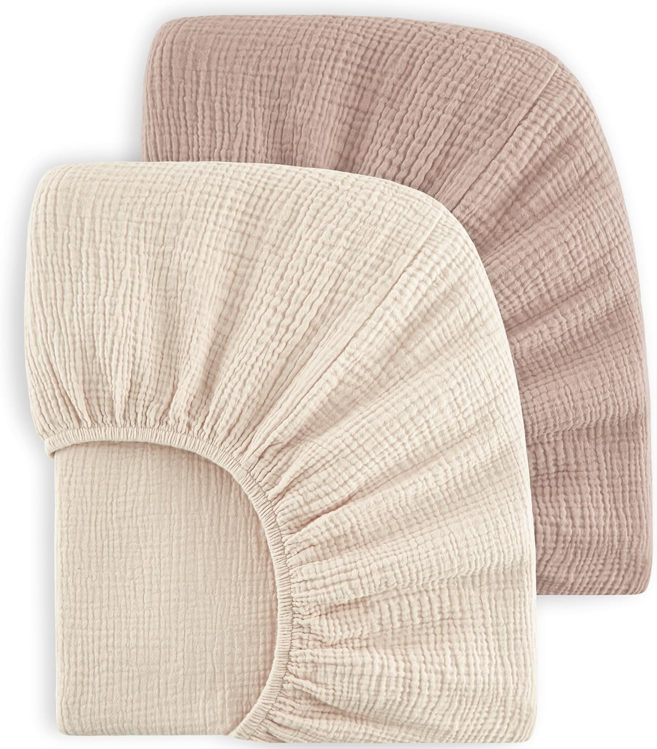 Muslin Crib Sheets 100% Cotton Baby Crib Sheets Fitted for Standard Crib Mattress & Toddler Bed Mattress 52"X28" Soft Breathable Crib Sheet Neutral for Boys Girls - 2 Pack (Baby Face)