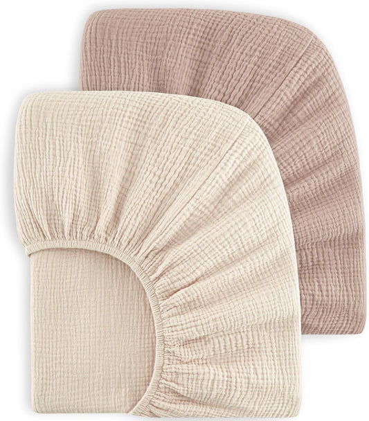 Muslin Crib Sheets 100% Cotton Baby Crib Sheets Fitted for Standard Crib Mattress & Toddler Bed Mattress 52"X28" Soft Breathable Crib Sheet Neutral for Boys Girls - 2 Pack (Baby Face)