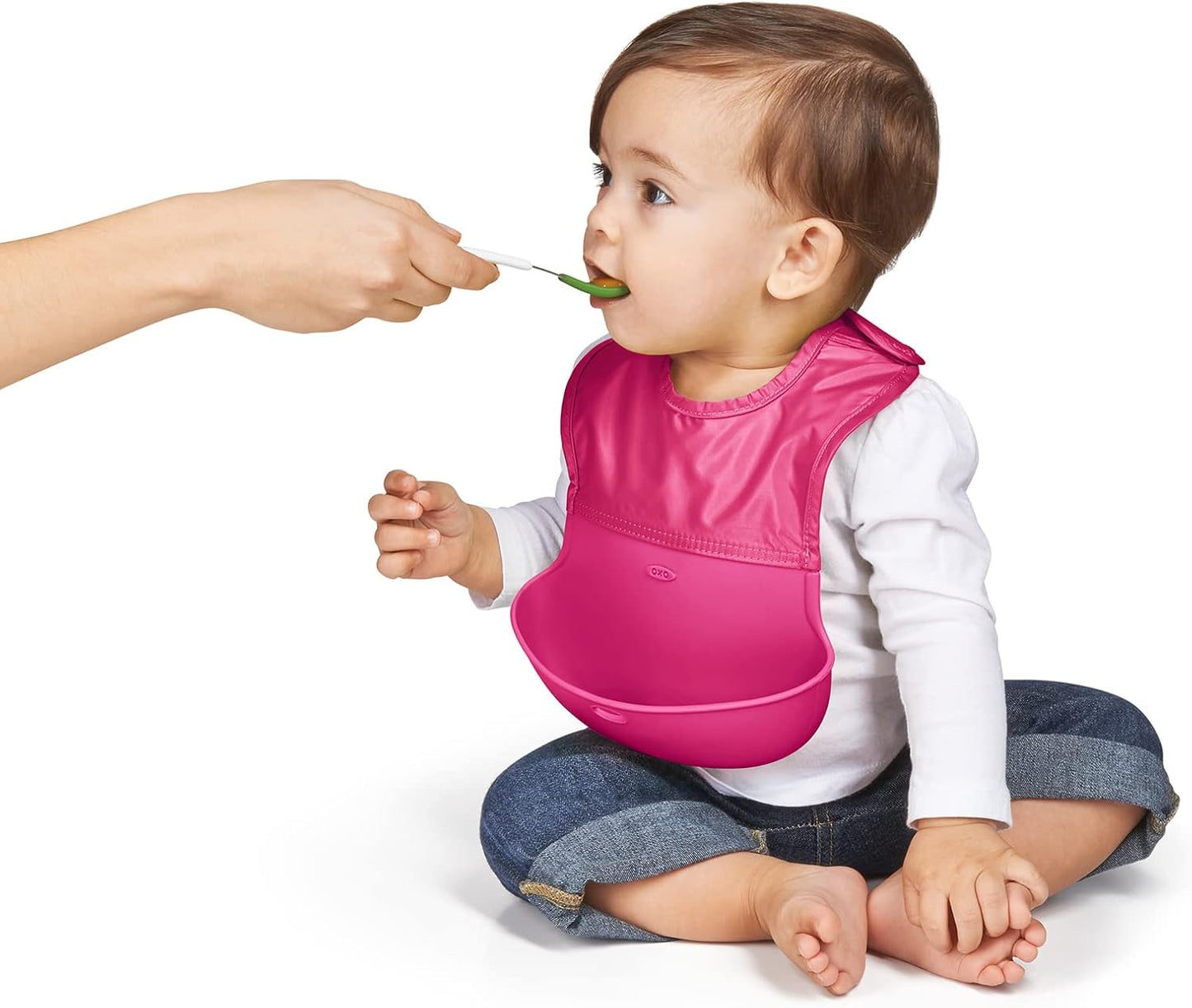 Tot - Roll-Up Bib Set - Soft Silicone and Fabric Bib for Baby and Toddler from 6 Months and up - Pink - 6129000