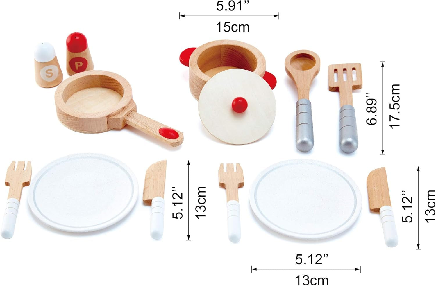 Cook & Serve Set | 13 Piece Wooden Pretend Play Cooking Set with Accessories