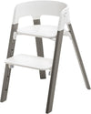 Steps Chair - White Seat with Hazy Grey Legs - 5-In-1 Seat System - Can Transform into Newborn + Toddler High Chair - for Children up to 187 Lbs. - Tool Free, Stylish & Adjustable