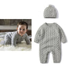Autumn Newborn Girl Boy Knitted Jumpsuits Outfits Baby Rompers Caps Clothes Sets Winter Long Sleeve Toddler Infant Overalls 2Pcs