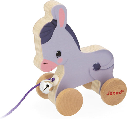 Wooden Donkey with Bell Learning Toy for Pulling and Pushing Motor Skills and Imagination 50 Cm Cord for Small Hands Fsc-Certified from 12 Months J03323