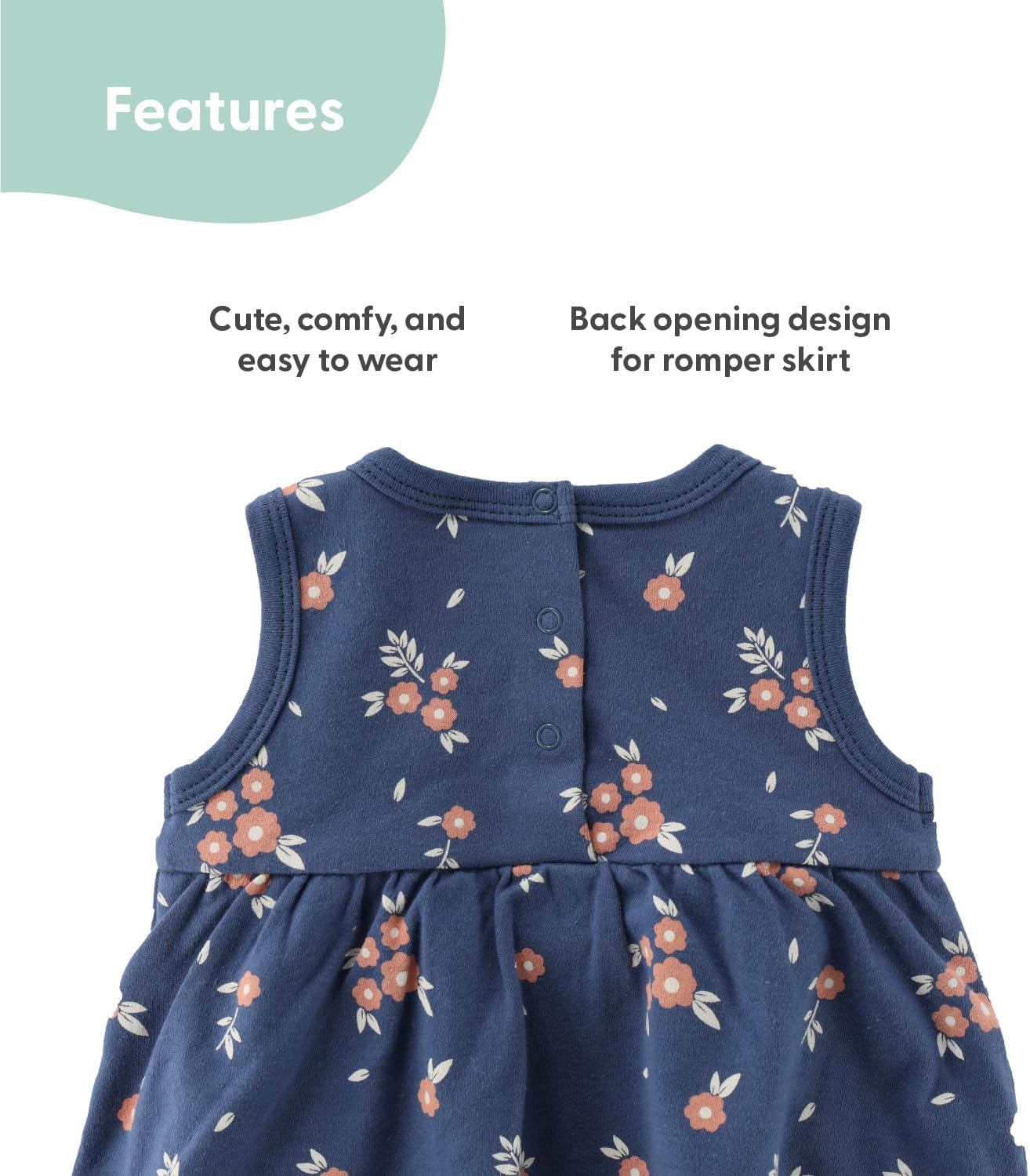 Baby Girl Rompers 2 Pack - 100% Cotton Clothes and Dresses for Newborn, Infant and Baby Girls - Navy Floral