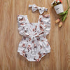 2020 Baby Summer Clothing Infant Newborn Baby Girl Floral Romper Sleeveless Ruffled Jumpsuits with Headband
