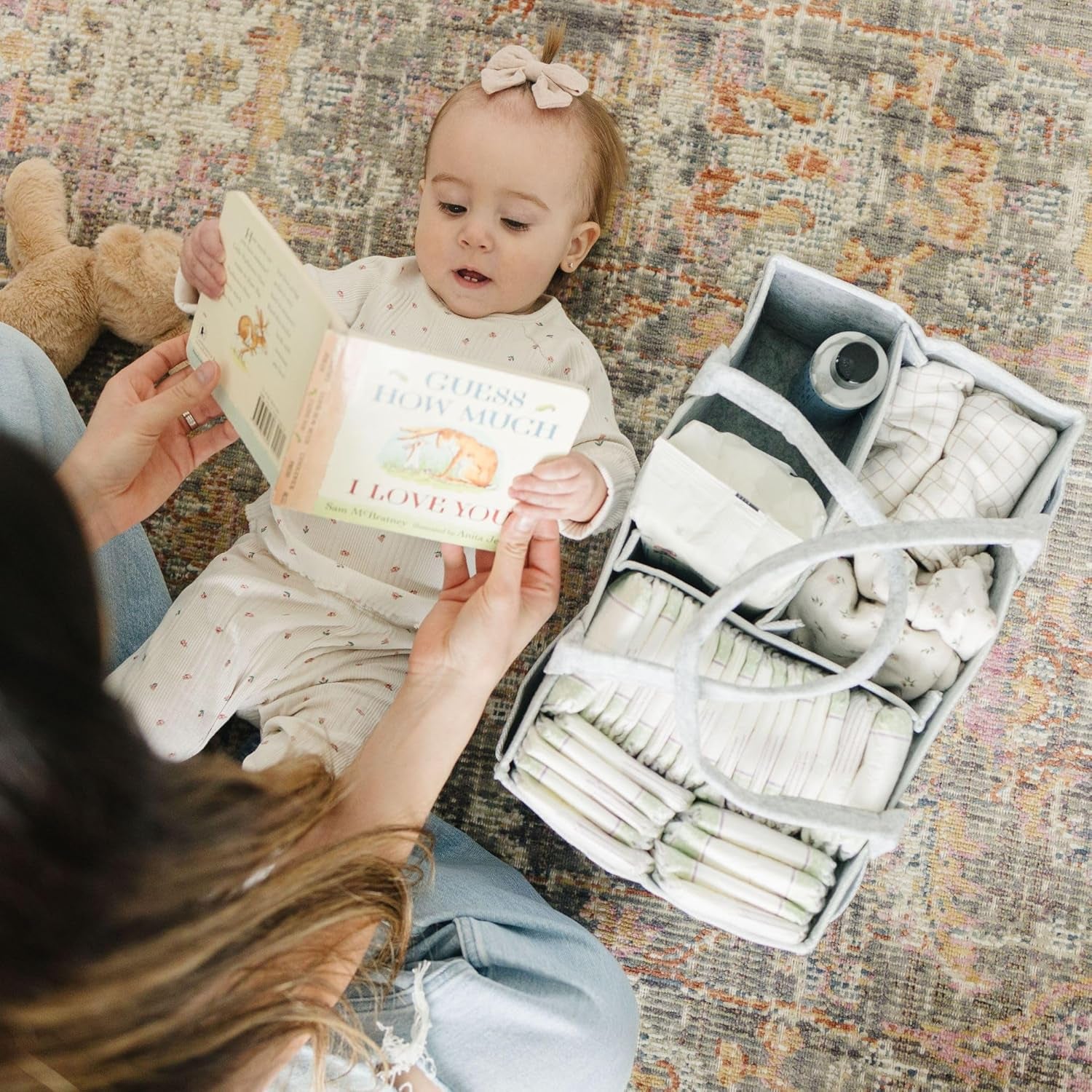 Nursery Storage Basket - Baby Diaper Caddy Organizer for Diaper Station, Newborn Essentials, Baby Shower Gifts and Registry Must-Haves for Boy or Girl