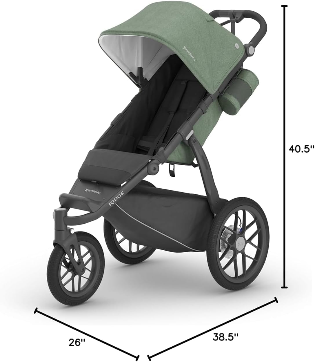 Ridge Jogging Stroller/Durable Performance Jogger with Never-Flat Tires/Built for Walking, Running, Hiking/Water Bottle Holder and Basket Cover Included/Bryce (White/Carbon Frame)