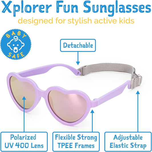 Kids Polarized Heart Sunglasses, UV400, Flexible