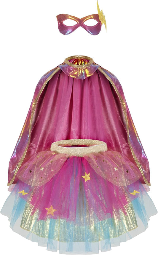 Super-Duper Tutu/Cape/Mask, Pink/Gold Size 4-6