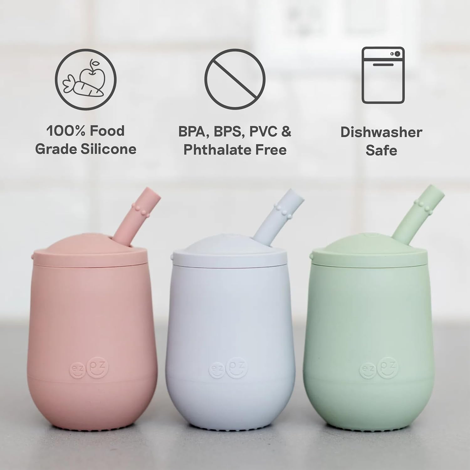 Mini Cup + Straw Training System (Sage) - 100% Silicone Training Cup for Infants + Toddlers - Designed by a Pediatric Feeding Specialist - 12 Months+