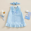 2024 Baby Summer Clothing 0-24M Infant Newborn Baby Girl Lace Dress Sleeveless Bowknot Rib Solid White Shift Gown Headband
