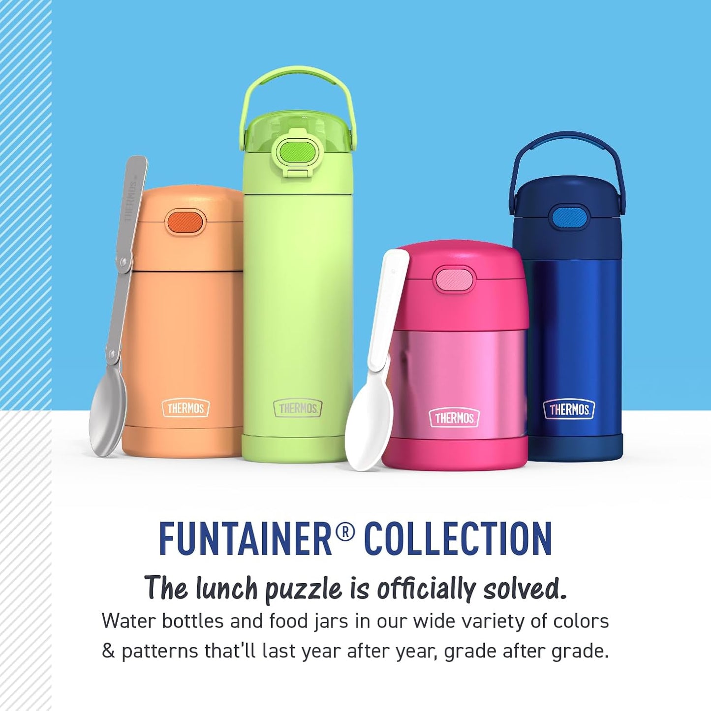 FUNTAINER 16 Ounce Stainless Steel Vacuum Insulated Bottle with Spout and Locking Lid, Orange