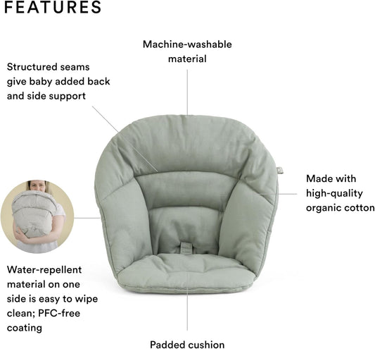 Clikk Cushion, Glacier Green - Compatible with  Clikk High Chair - Provides Support for Babies - Made with Organic Cotton - Best for Ages 6-36 Months