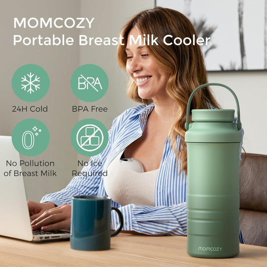 22Oz Portable Breast Milk Cooler for Outdoor, 360°Total Cooling for 24Hours, Larger Capacity Travel Breastmilk Chiller with 2Pcs Baby Bottles for Breastmilk Storage, Breastfeeding Essentials