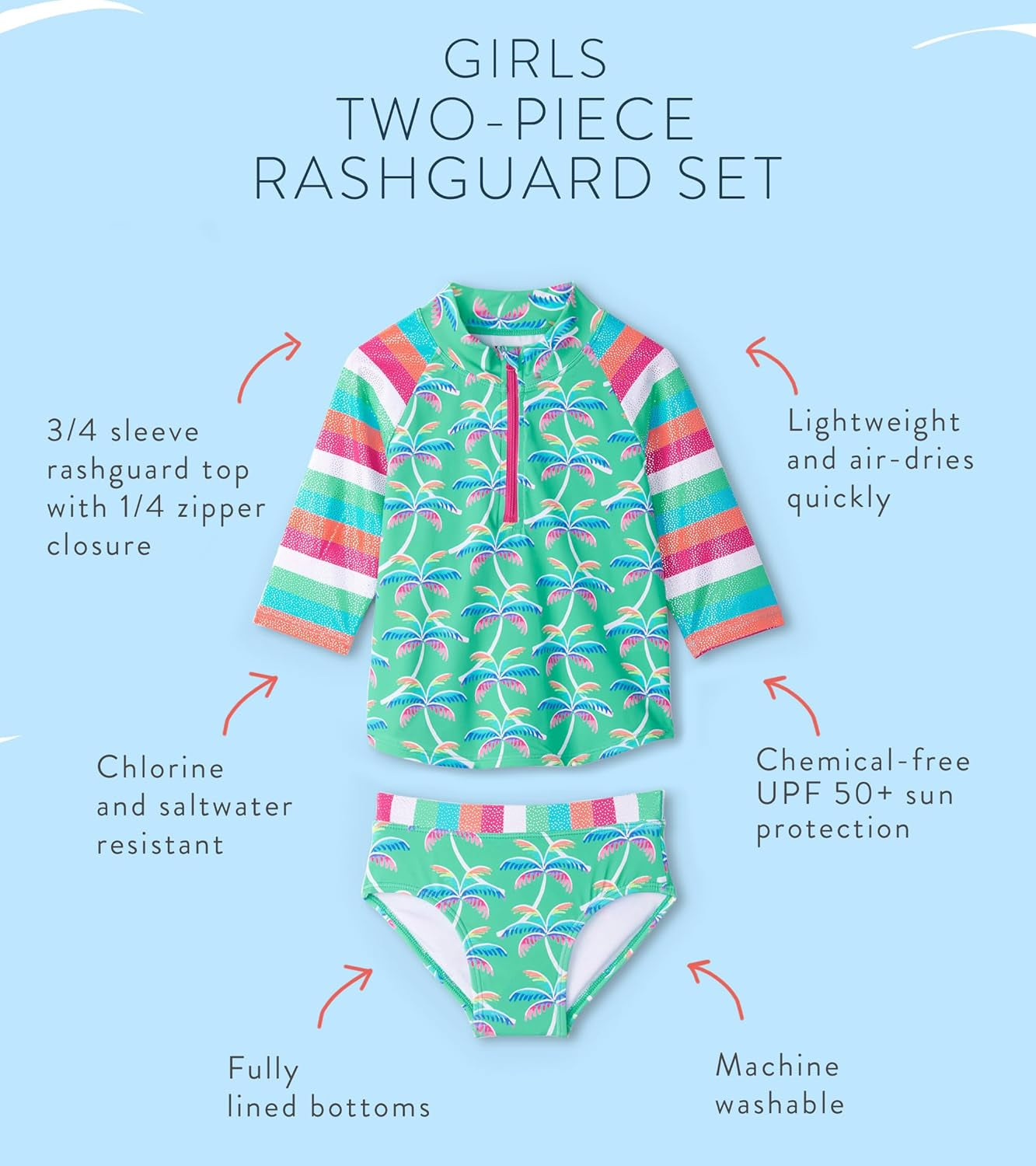 Girls' Rainbow Palm Rashguard Set (Toddler/Little Big Kid)