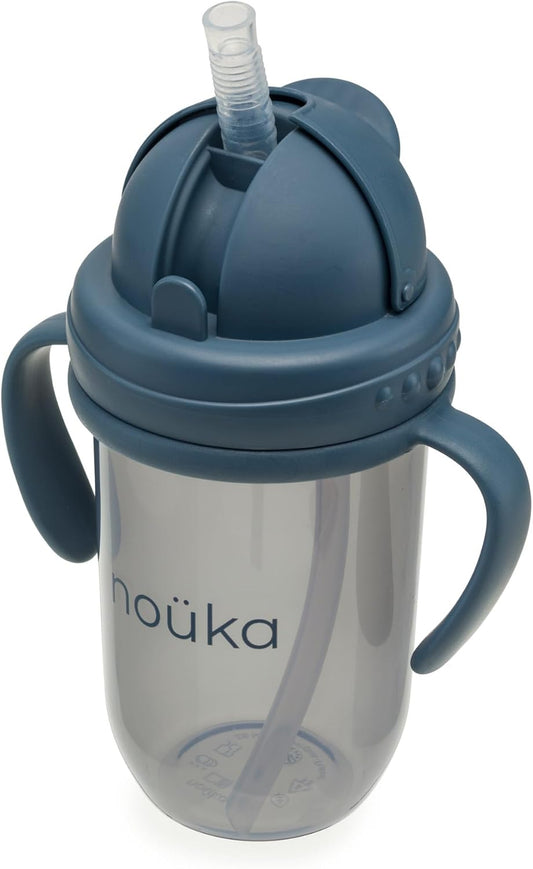 Nouka Straight Straw Cup with Click Top Lid | Leak Proof and Easy Grip | Removable Handles | Deep Ocean
