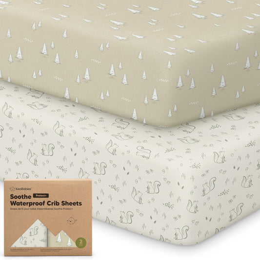 2-Pack Waterproof Crib Sheets for Girl, Boy - Organic Cotton Fitted Crib Sheets Neutral, Crib Mattress Protector Sheets, Soft Toddler Bed Sheets, Washable Infant Fitted Baby Crib Sheets (Pine Grove)