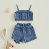 6M-5T Infant Kids Baby Girls 2Pcs Denim Clothes Set Sleeveless Crops Bow Tops Shorts Culottes Fashion Summer Outfits