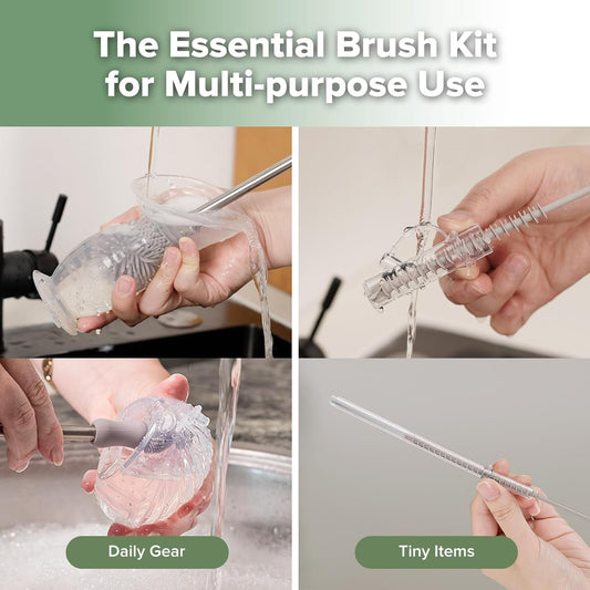 Silicone Cleaning Brush Kit - SUVA Grey - Bottle Brush for Breast Pumps, Breast Milk Collector, Baby Bottles, Nipples, Breastmilk Storage Bags