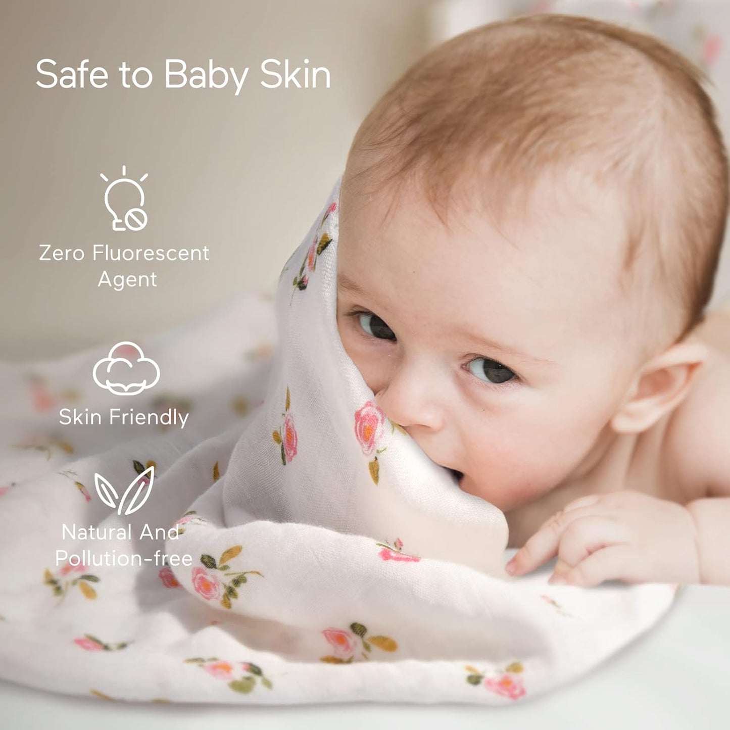 Muslin Swaddle Blanket Baby Girl Newborn, 4 Pack Large Wrap Swaddle Blankets Soft Silky Breathable (70% Bamboo + 30% Cotton), Receiving Blanket, Floral Design