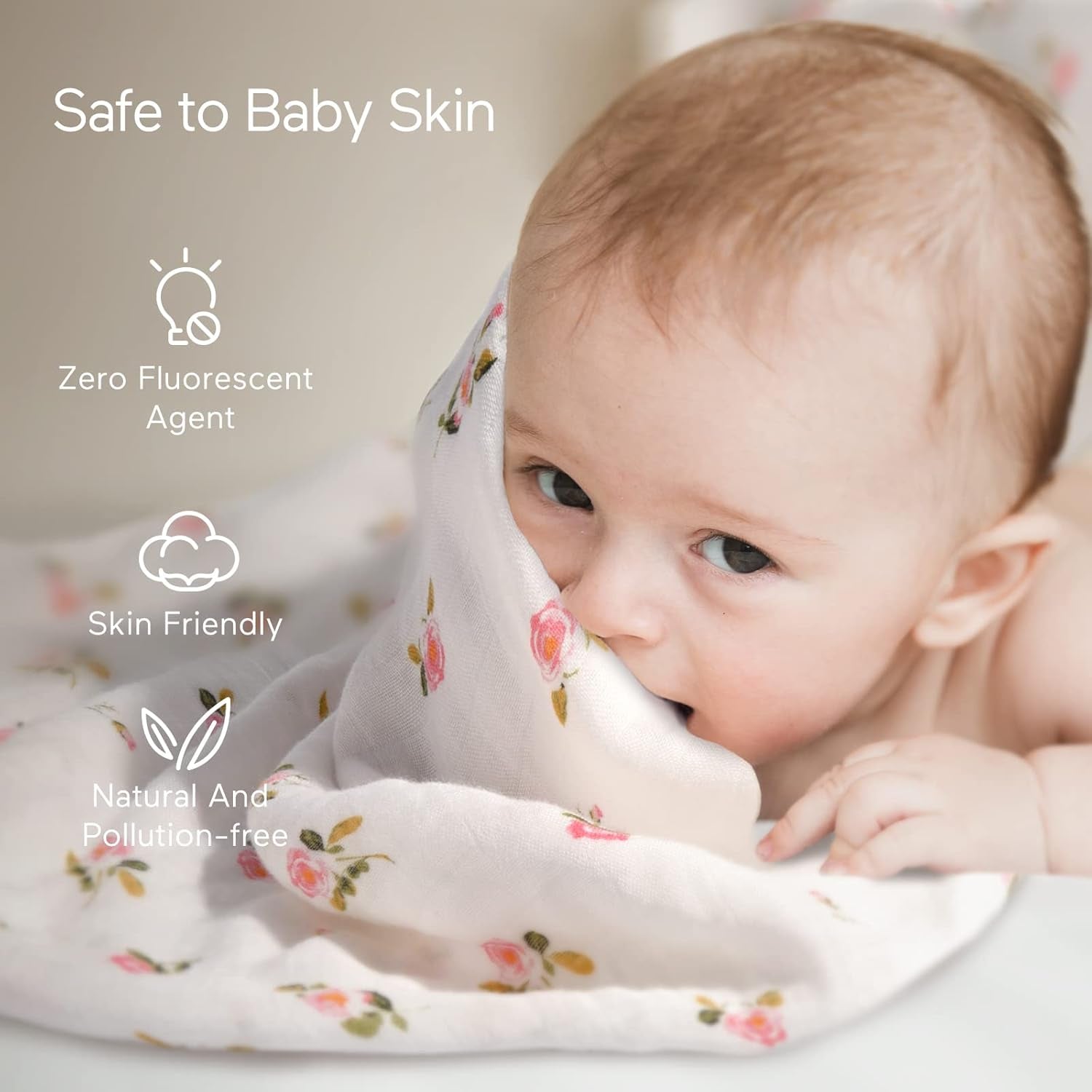 Muslin Swaddle Blanket Baby Girl Newborn, 4 Pack Large Wrap Swaddle Blankets Soft Silky Breathable (70% Bamboo + 30% Cotton), Receiving Blanket, Floral Design