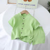 New 2025 Summer Kids' 2-Piece Set Breathable Cotton Short Sleeve Outfit Solid Color Unisex Baby & Toddler Clothes 0-5 Years