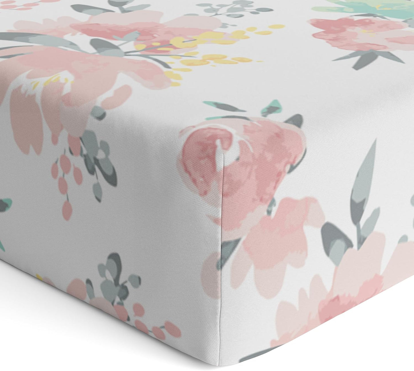 Baby 100% Breathable Cotton Percale Baby Crib Sheet, Fully Elasticized - Made in Canada 28" X 52" Multi Watercolour Flowers