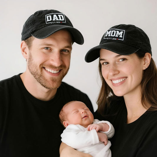 Funny Mom and Dad Est 2025 Hats, Gifts for New Parents, New Mom and Dad Hats, 3D Embroidered Adjustable Baseball Cap