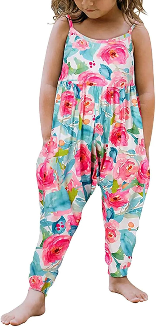 Toddler Girls Jumpsuit Clothes Sleeveless Spaghetti Strap Romper Summer Baby Rompers with Pockets 1-6 Years