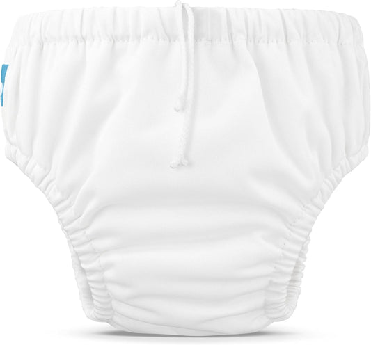 Reusable Swim Diaper, Washable, Adjustable Drawstring for Baby Girls Boys, Soft and Snug Waterproof Fit to Prevent Leaks - White, Size M (16-28 Lbs.)
