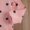 New Born Baby Ribbed Clohtes Suit Girl Boy Heart Print Crew Neck Lace Long Sleeve Top, Long Pants and Hairband 3-Piece Suits